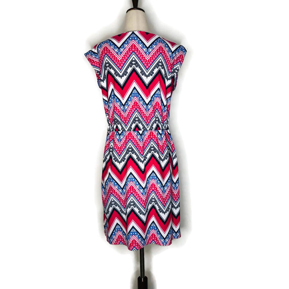 Jude Connally A Line Dress Cap Sleeve Pink Geometric Chevron Print Pockets S - Picture 3 of 9